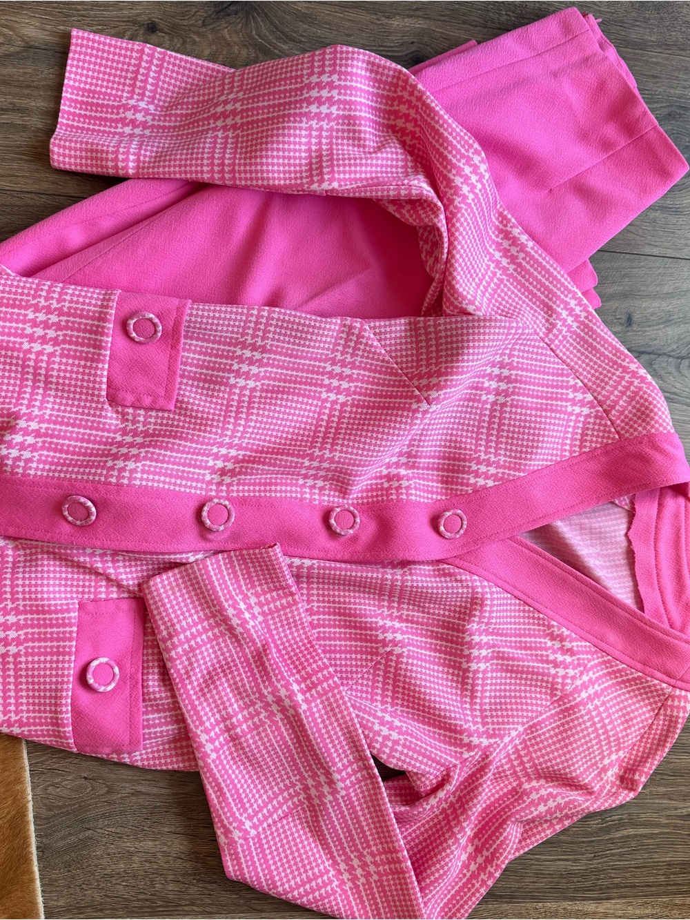 Vintage Halloween Barbie Pink Houndstooth Knit Cardigan jacket with pants - Picture 2 of 5